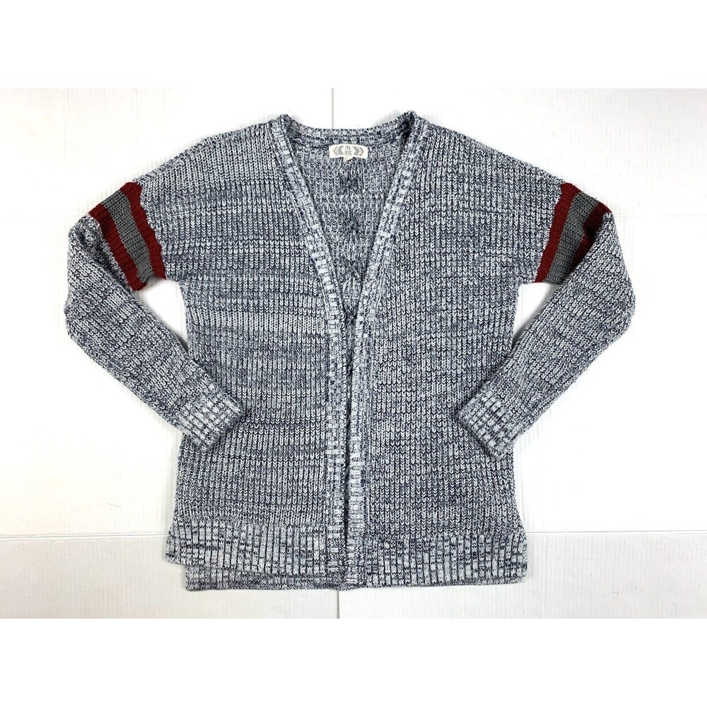 Pink Rose cardigan sweater womens L heather gray open front long sleeve Knit